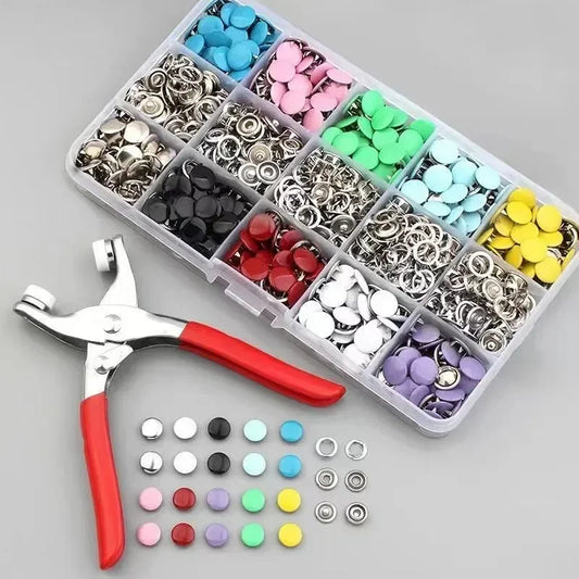 Juego de Herramientas de Alicate Sólido, Broches a Presión para Instalar en Ropa y Bolsos. 50/100 Piezas Botones Metálicos de Colores.