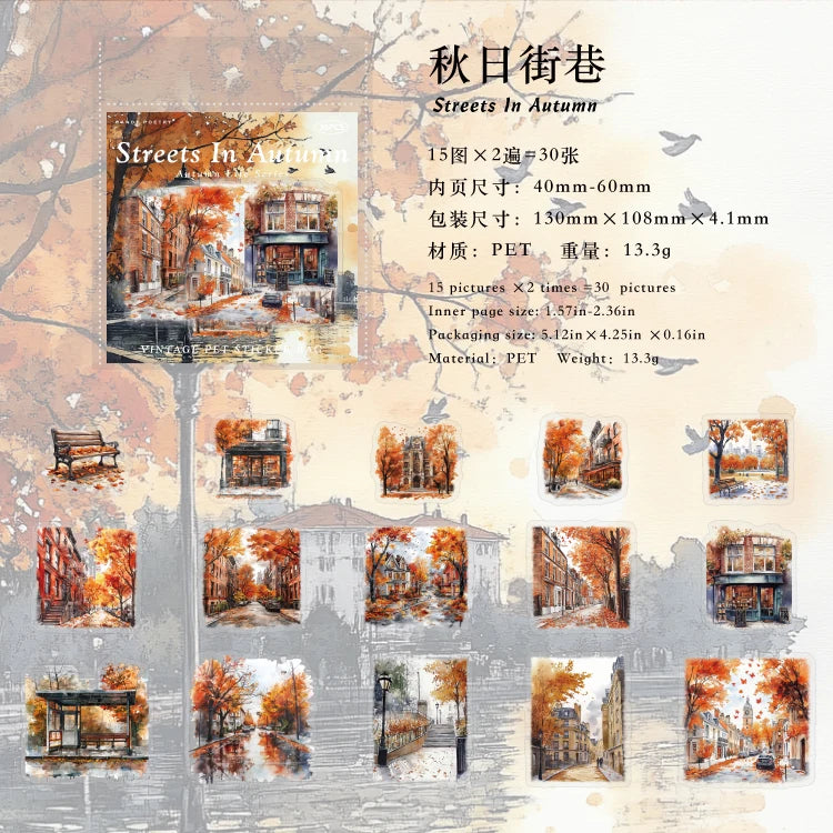 30 hojas de pegatinas de vida otoñal, Material decorativo creativo