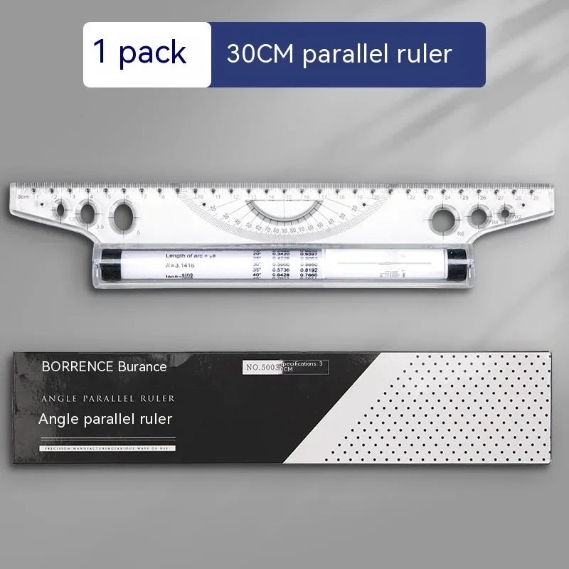 Regla de rodillo paralela transparente, multifunción de 30cm, regla de equilibrio angular, regla arquitectónica