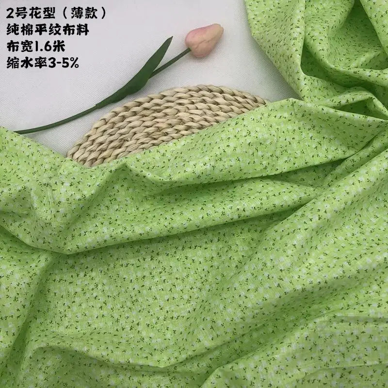 Tela estampada de algodón puro por metros, textil fino, transpirable, Verde