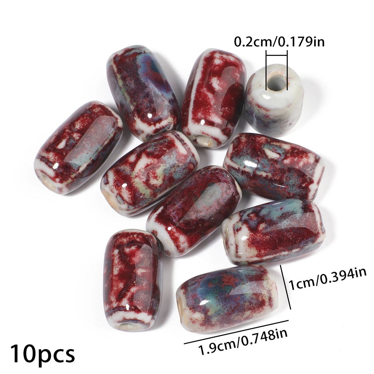 10x19mm, 10 Uds. Mostacillas de cerámica de tubo largo colorido
