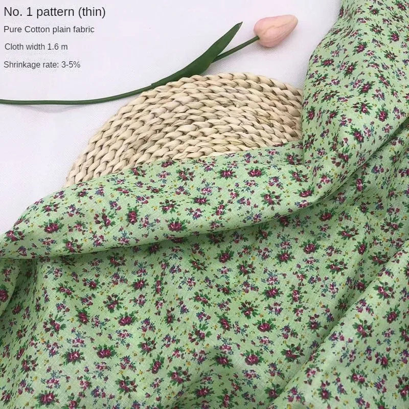 Tela estampada de algodón puro por metros, textil fino, transpirable, Verde