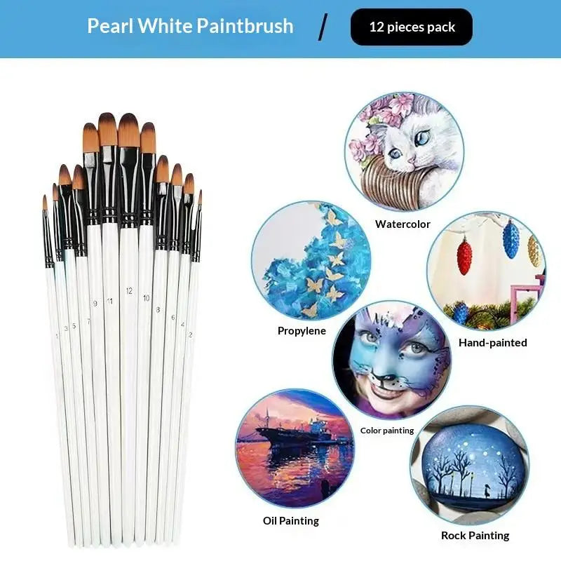 Juego de 12 pinceles de pintura artística con mango de madera y cerdas de nailon