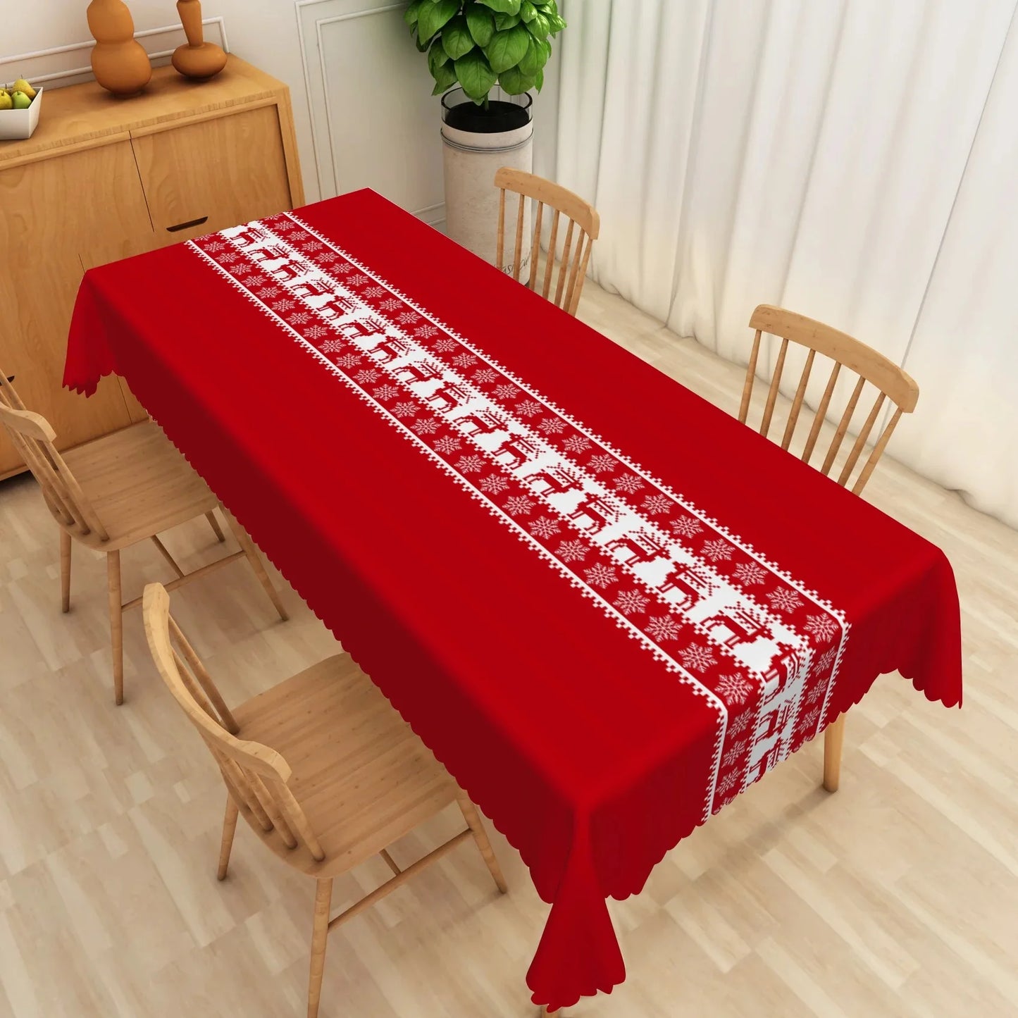 Mantel de poliéster impermeable con diseño navideño rojo