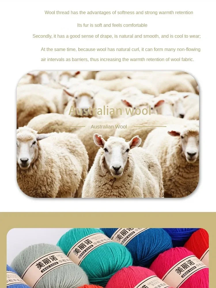 500 g/set de lana merina de 4 capas para tejer a mano