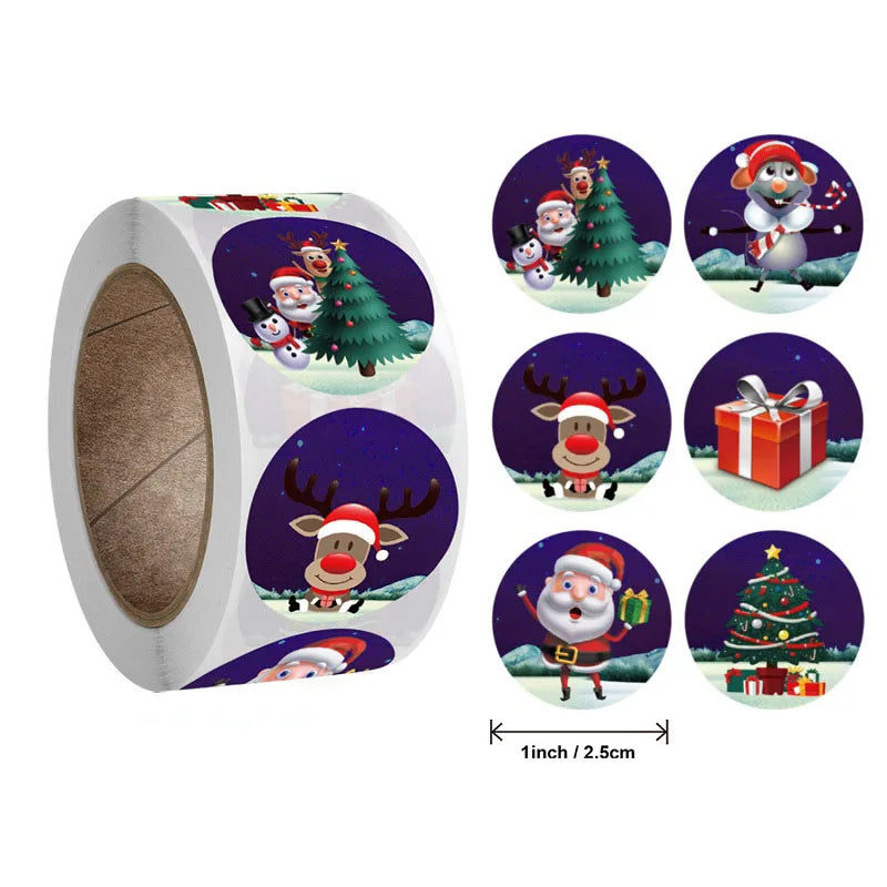 Etiquetas stickers adhesivas con sello de tema navideño, 100-500 Uds.