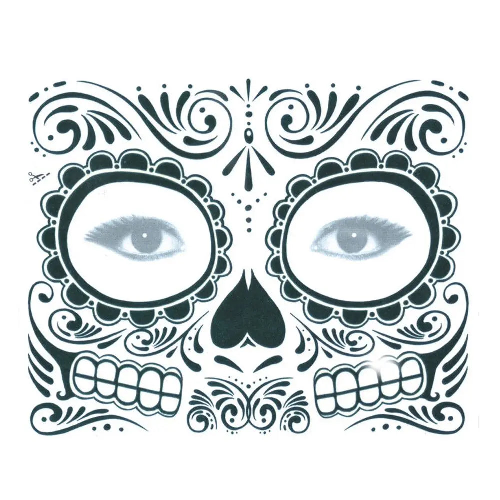 Tatuaje temporal de Día de los muertos, maquillaje Facial de Halloween impermeable, 1 unidad