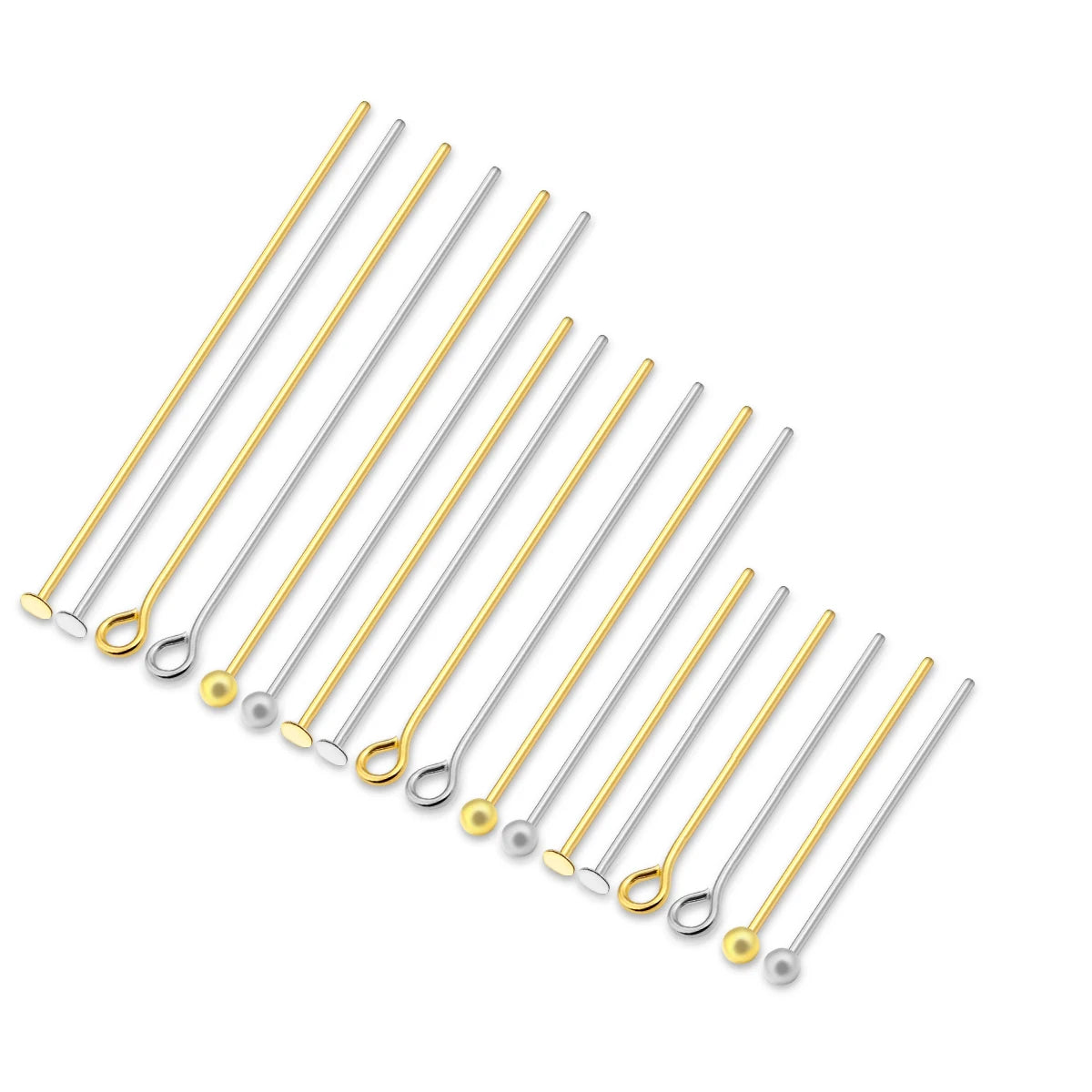 50-100 unids/lote 15-70mm alfileres de cabeza plana y de bola, de acero inoxidable y chapados en oro