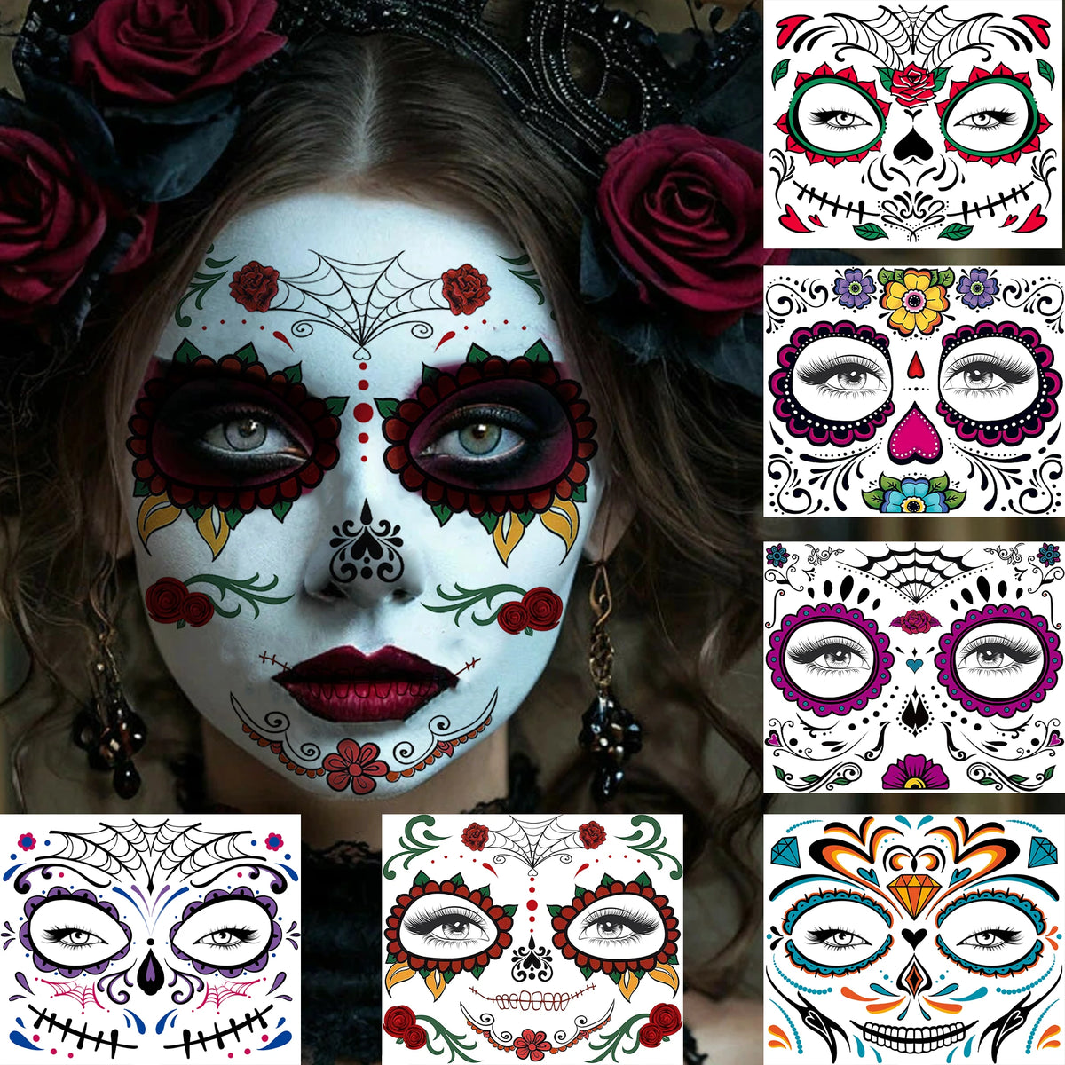 6 Hojas de Tatuajes Temporales para Halloween, Duraderos e Impermeables para Hombres y Mujeres