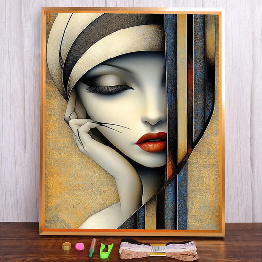 Kit de bordado con patrones abstractos para manualidades, hilos DMC, punto de cruz, lienzo completamente impreso