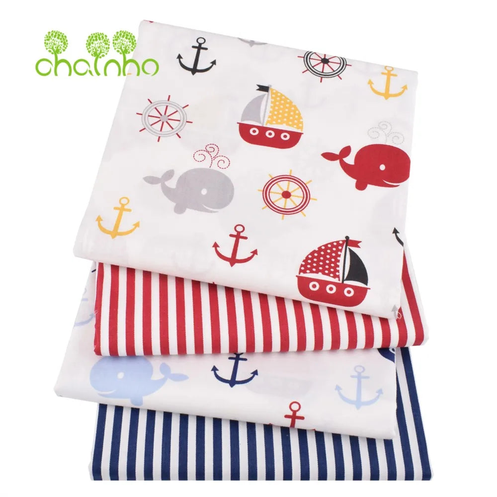 Tela de algodón de sarga estampada, Material de costura, serie Ocean, 25C21