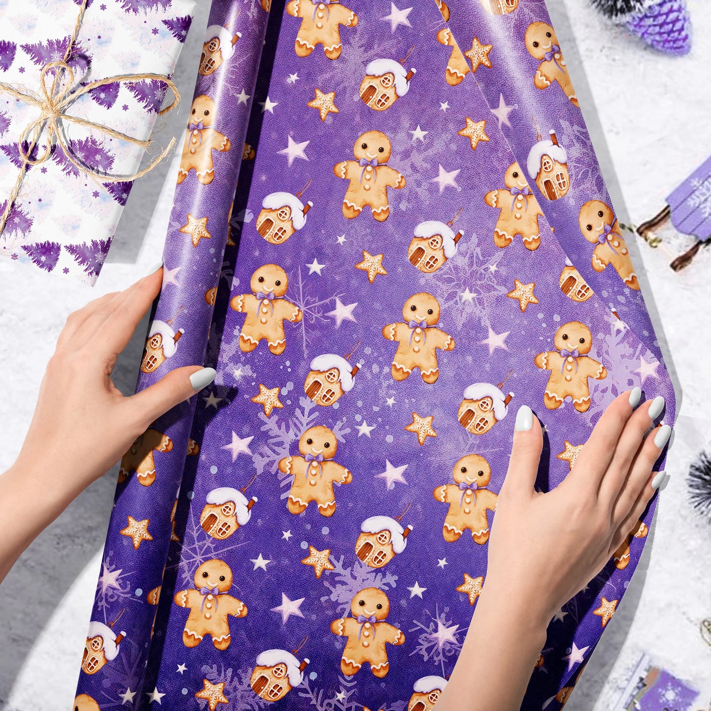 Papel  púrpura, papel de regalo de alta calidad, regalo Navidad, 12 pliegos