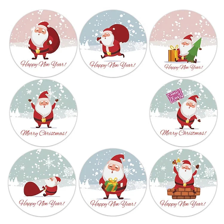 Etiquetas stickers adhesivas con sello de tema navideño, 100-500 Uds.