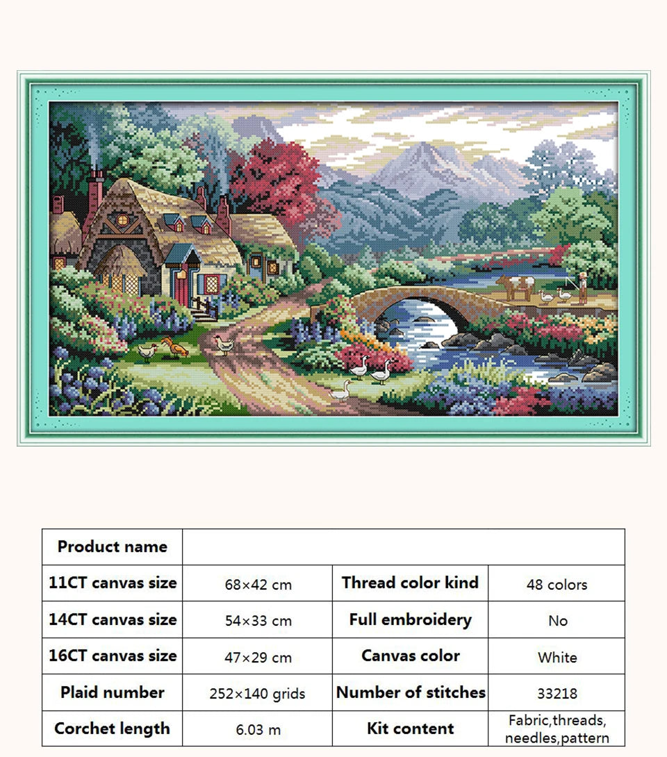 Kit de punto de cruz para manualidades,  con patrones de paisaje con Casa o cabaña,  11CT, 14CT, 16CT, DMC
