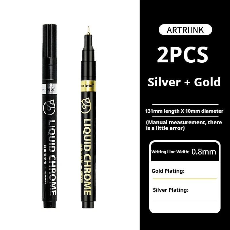 Bolígrafos de pintura espejo, tinta plateada, dorada y otros, punta de escritura de 1/2mm para modelo de Metal, madera, plástico y piedra, 1/6 Uds.
