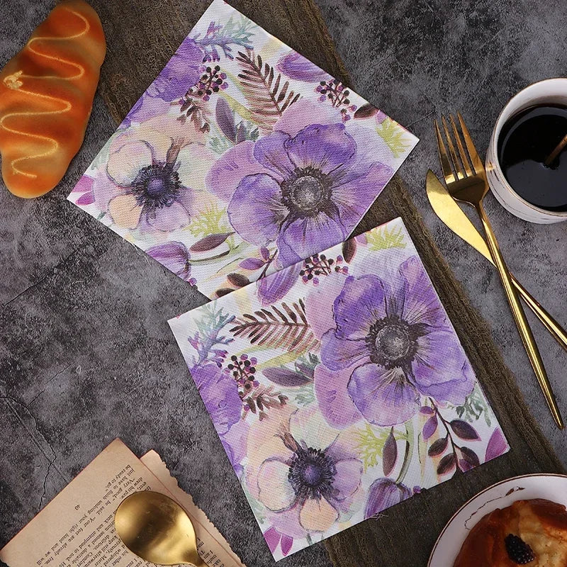Servilletas coloridas de flores moradas, de papel 20 piezas/pac de 2 capas