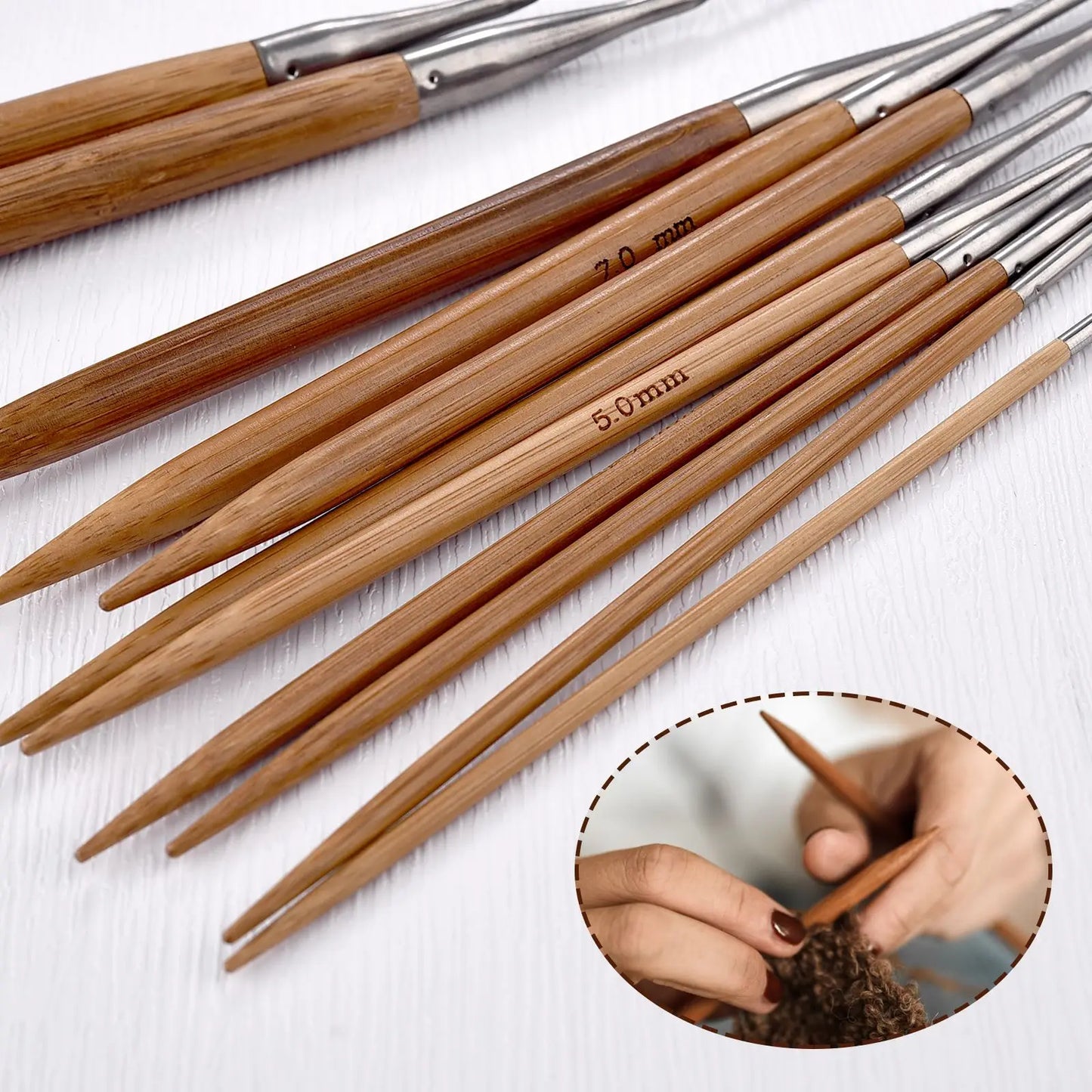 Palillos de tejer de bambú de 3-10mm, agujas circulares con aro de tubo de acero inoxidable para tejer a mano