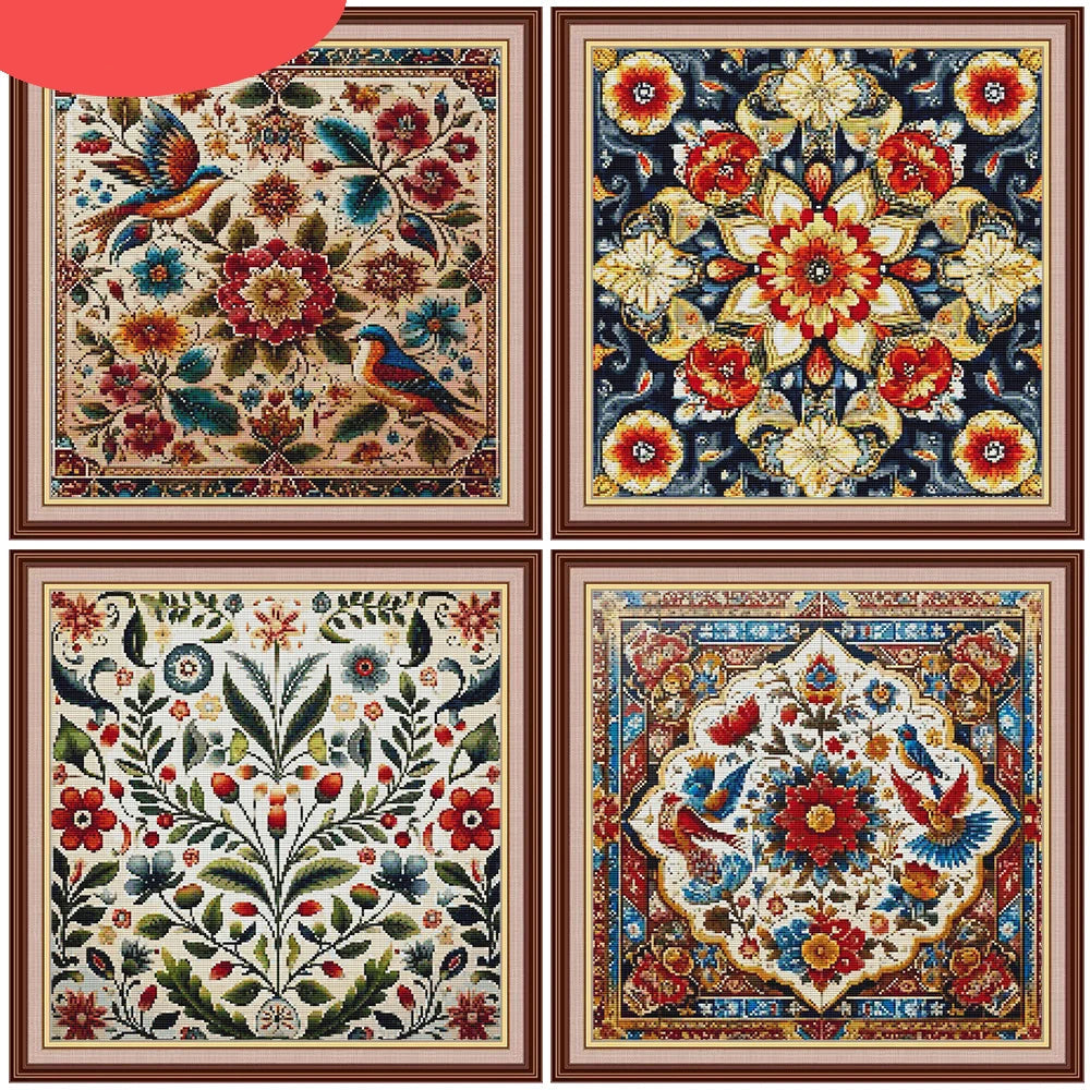 Kits de Punto de Cruz,  Mandala, Flores Abstractas, 11Ct, Imagen Impresa