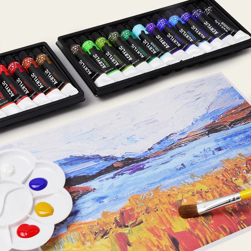 Juego de pintura acrílica metálica profesional, tubos de 12/24 colores y 12 ml.