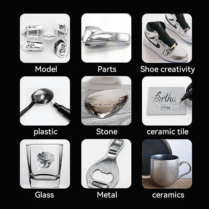 Bolígrafos de pintura espejo, tinta plateada, dorada y otros, punta de escritura de 1/2mm para modelo de Metal, madera, plástico y piedra, 1/6 Uds.