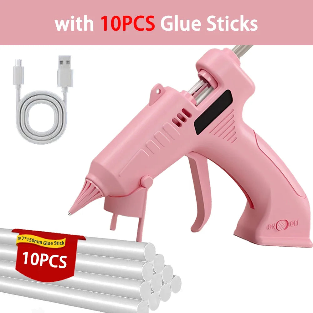 Pistola de pegamento termofusible inalámbrica, 3,7 V, 1800mAh, carga USB, utiliza barras de pegamento de 7mm, antifugas y antiescaldaduras