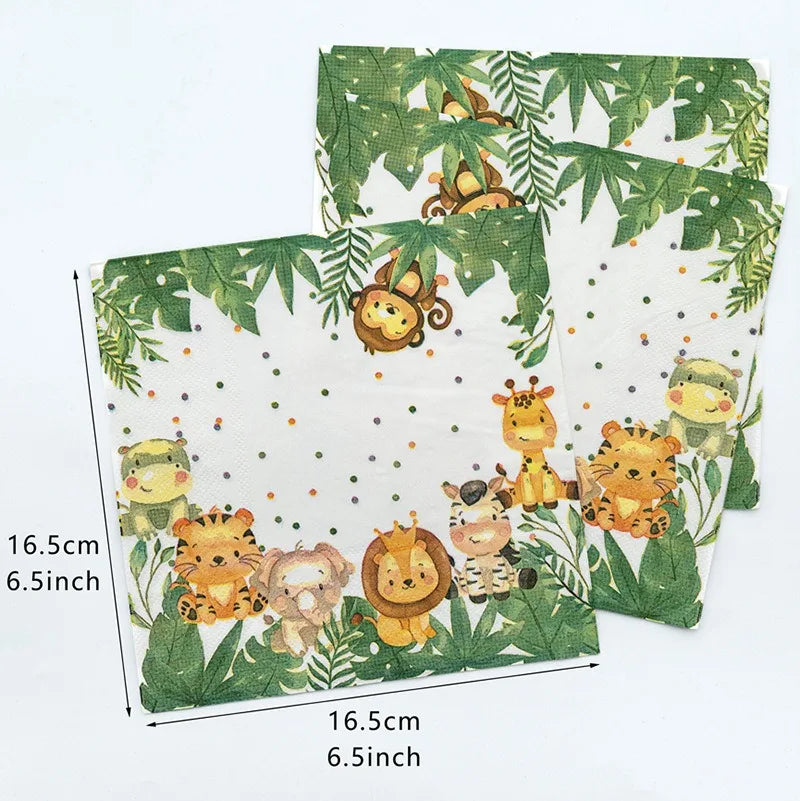 20 unids/pack de servilletas de papel con estampado de animales de dibujos animados, fiestas y decoupage