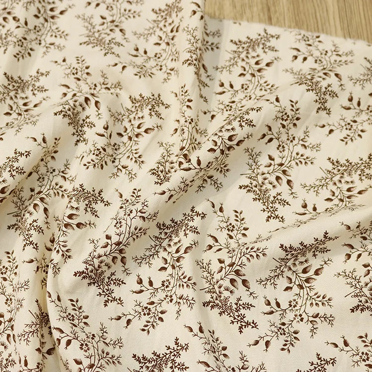 Tela de Algodón con Estampado de Flores y Plantas