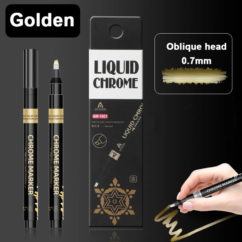 Rotulador de espejo cromado de 0,7mm, 1mm, 2mm, bolígrafo de pintura reflectante , marcador permanente de cobre dorado y plateado, 1 ud.