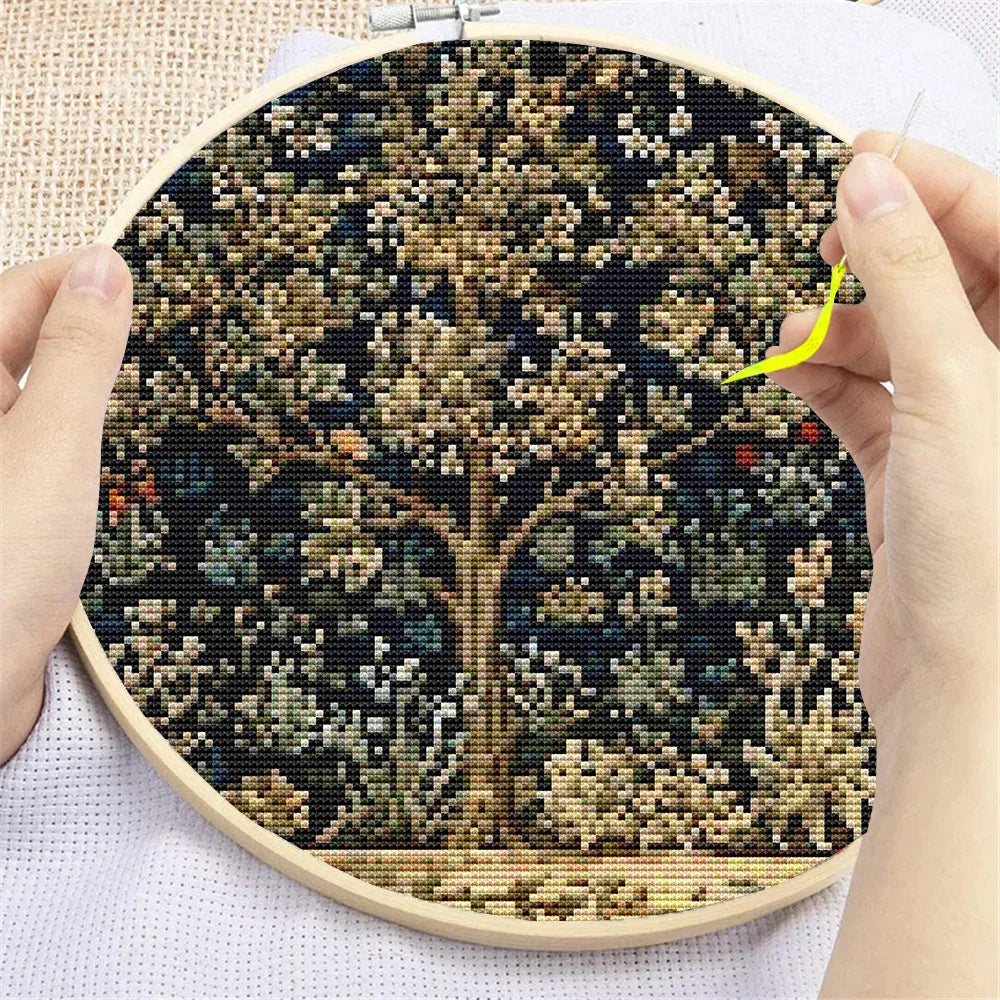 Kits de punto de cruz, paisaje de árbol, 11CT, hilo de algodón, lienzo impreso