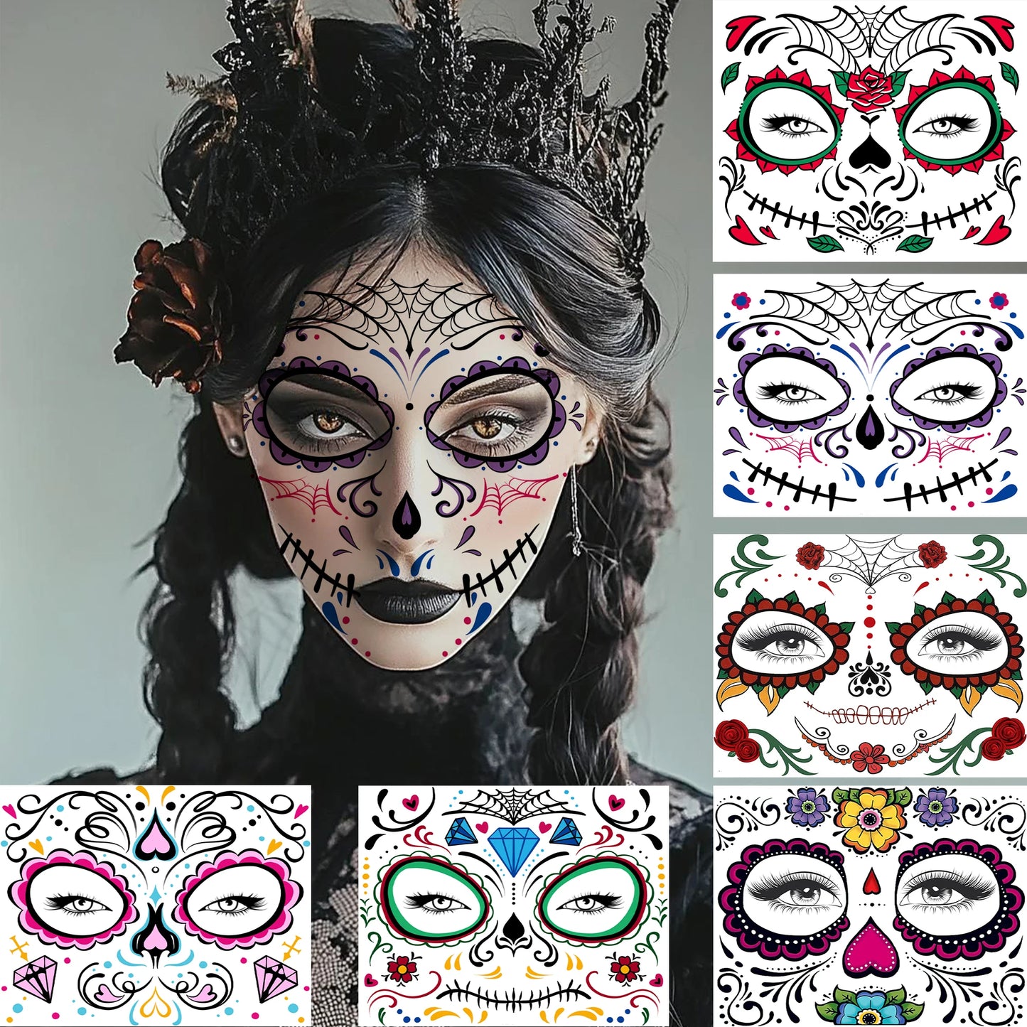 6 Hojas de Tatuajes Temporales para Halloween, Duraderos e Impermeables para Hombres y Mujeres