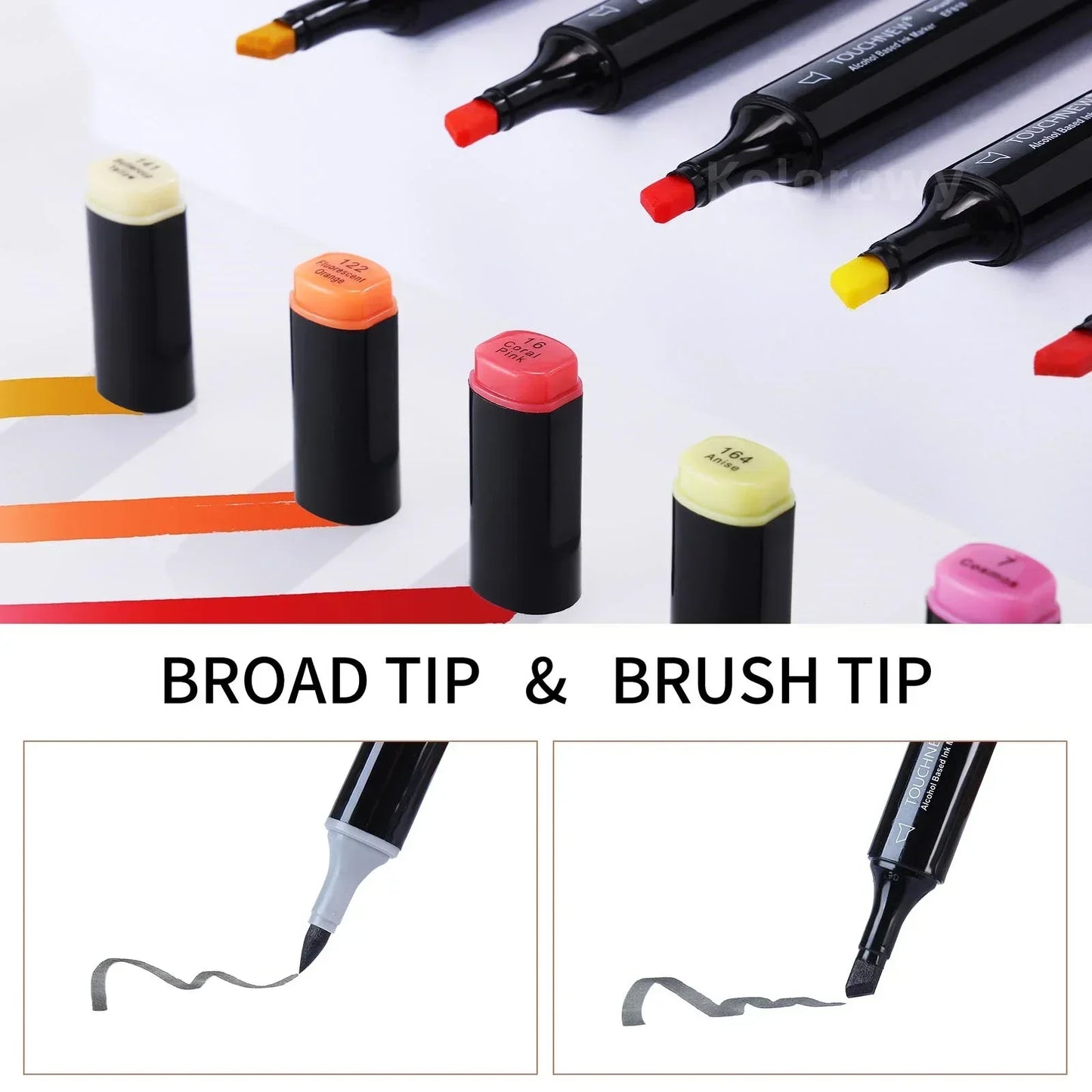 Rotuladores de doble punta suave, TOUCHNEW 30/60/80 colores con punta pincel y cincel para artistas adultos