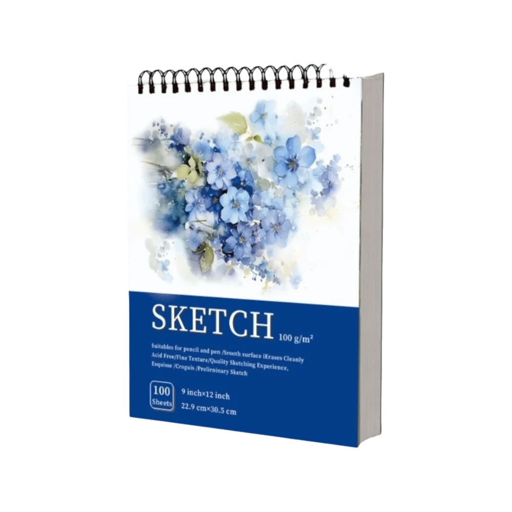 Cuaderno de bocetos en espiral de 100 hojas, portátil, con páginas perforadas, papel sin ácido