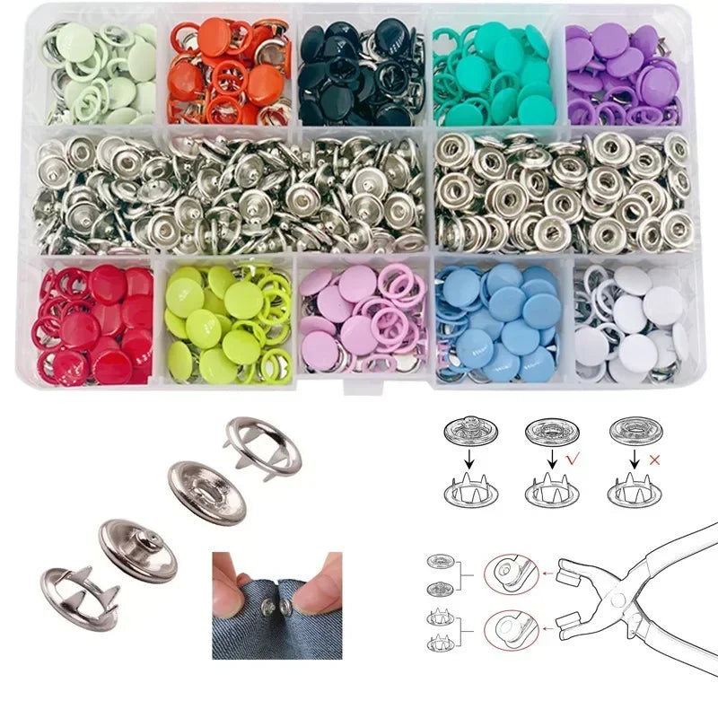Juego de Herramientas de Alicate Sólido, Broches a Presión para Instalar en Ropa y Bolsos. 50/100 Piezas Botones Metálicos de Colores.