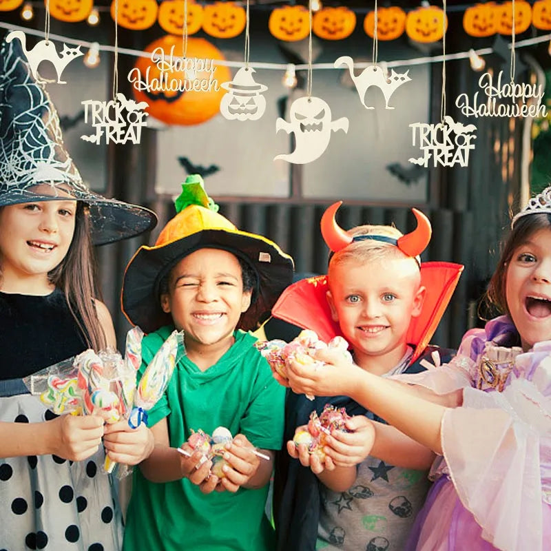 10 unids. decoración de Halloween, adornos de madera para pintar, calabaza fantasma murciélago colgante feliz fiesta de Halloween, manualidades caseras para niños.