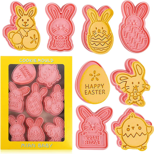 Molde cortador de galletas de Pascua, herramienta de repostería para decoración de pasteles de fiesta de Pascua, 4/8 piezas, conejo, huevo, pollito.