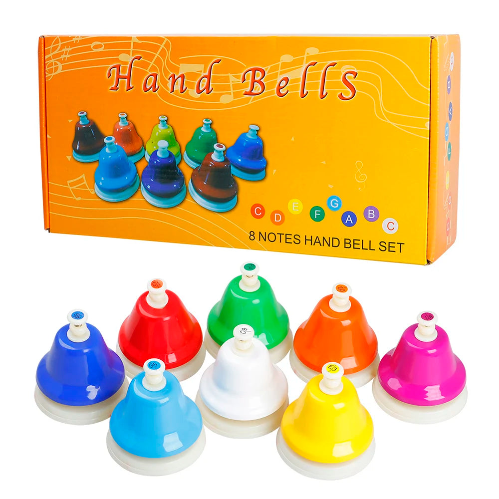 Juego de Instrumentos Musicales Orff, Campana de Mano de 8 Notas Coloridas para Niños.