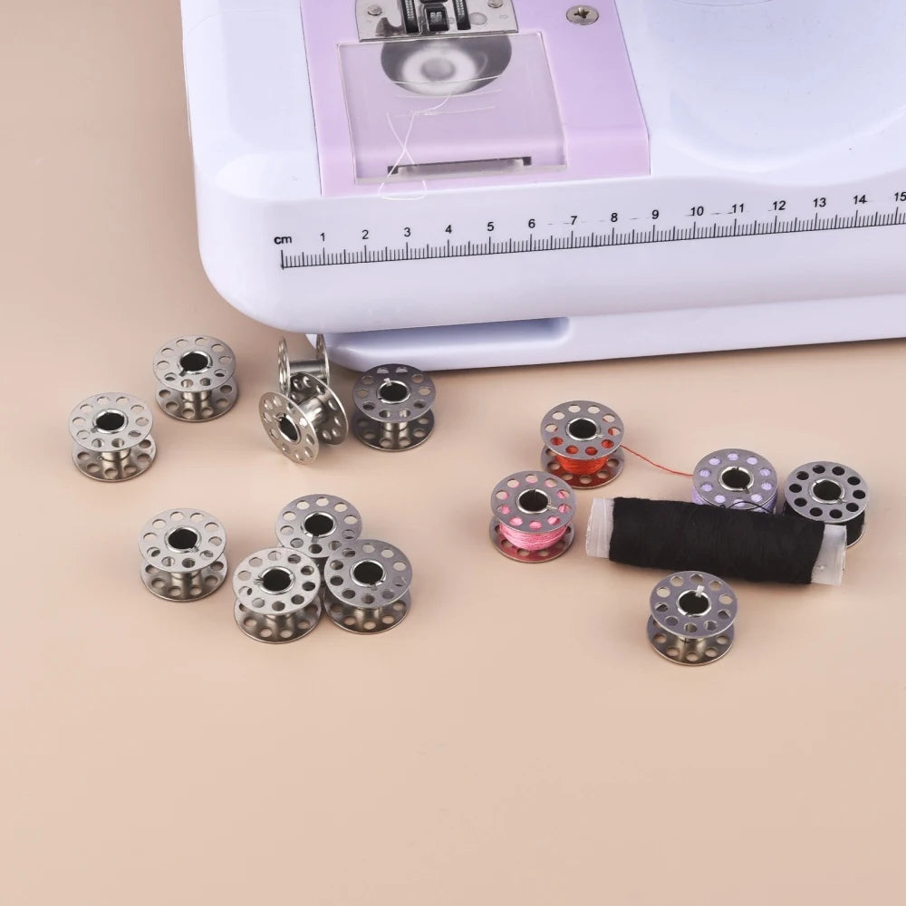 Bobinas de Metal vacías para máquina de coser, carrete de acero inoxidable, Brother Janome Singer. 10-50 piezas