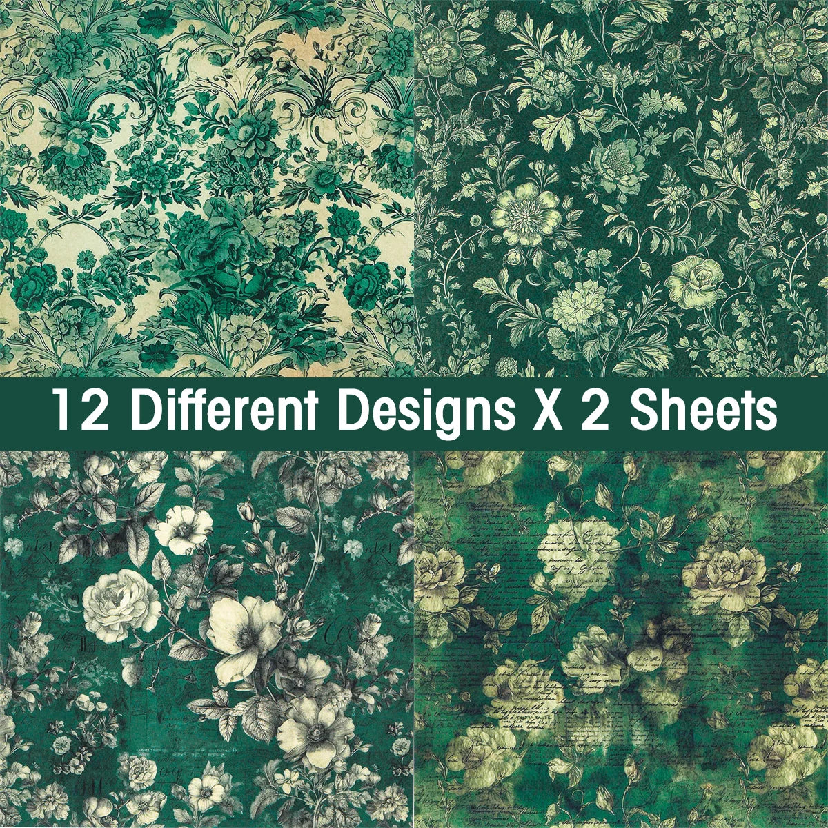 24 Uds. Papel de regalo con estampado Floral Retro,