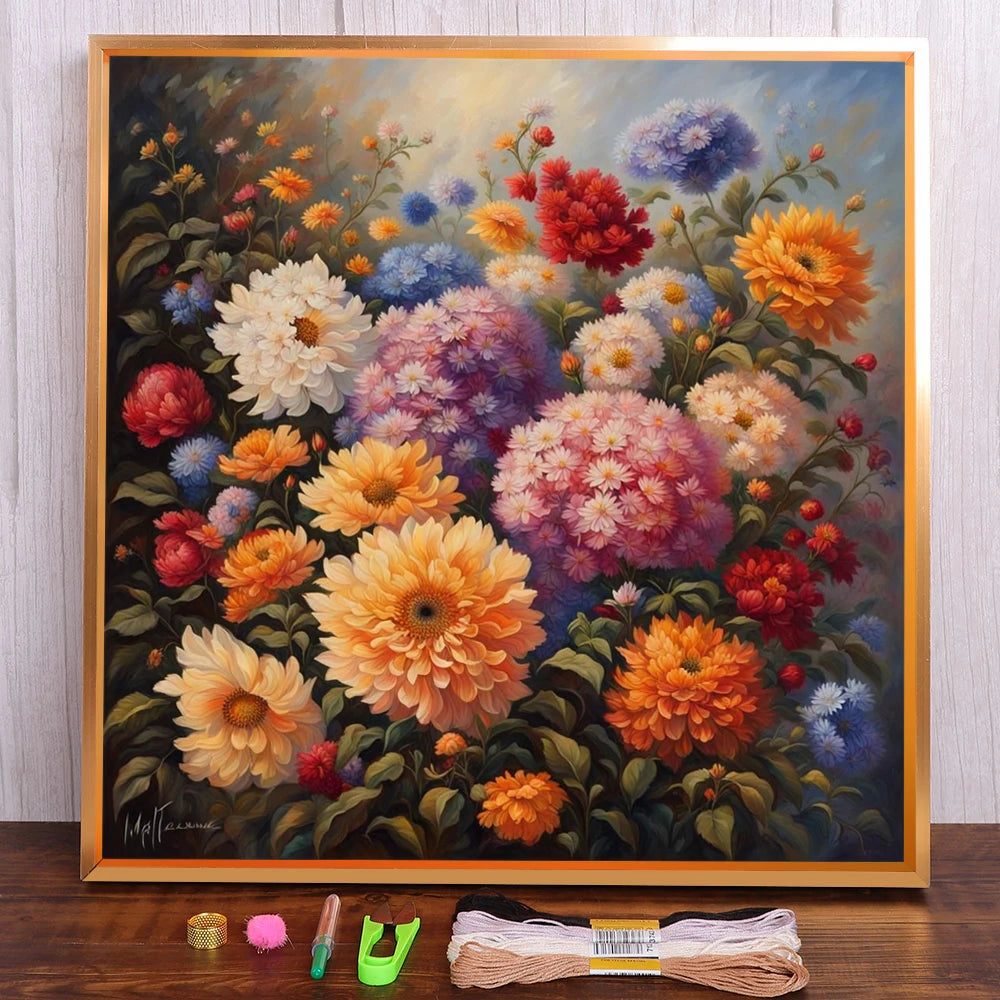 Juego de punto de cruz preimpreso con flores y rosas