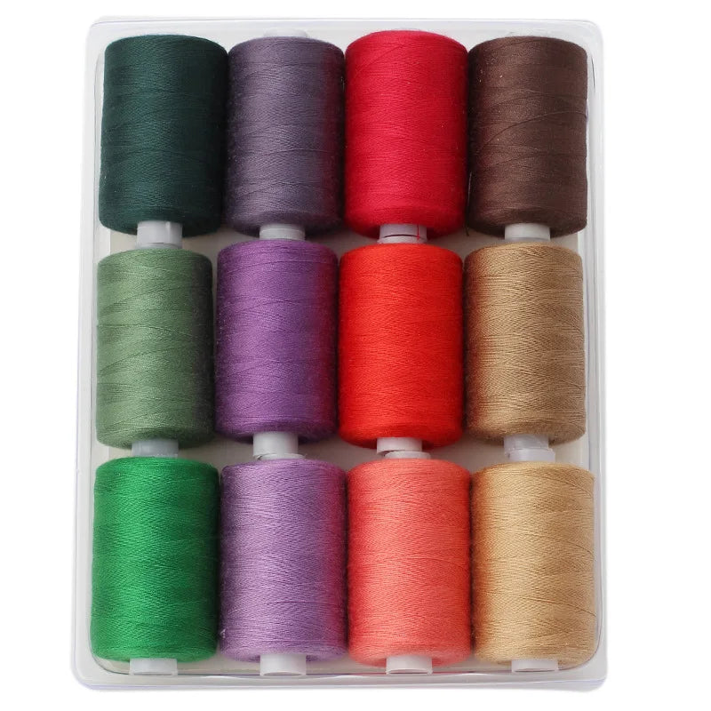 Rollo pequeño de hilo de poliéster para costura, conjunto de hilos de Color de 1000 yardas, 12 colores.