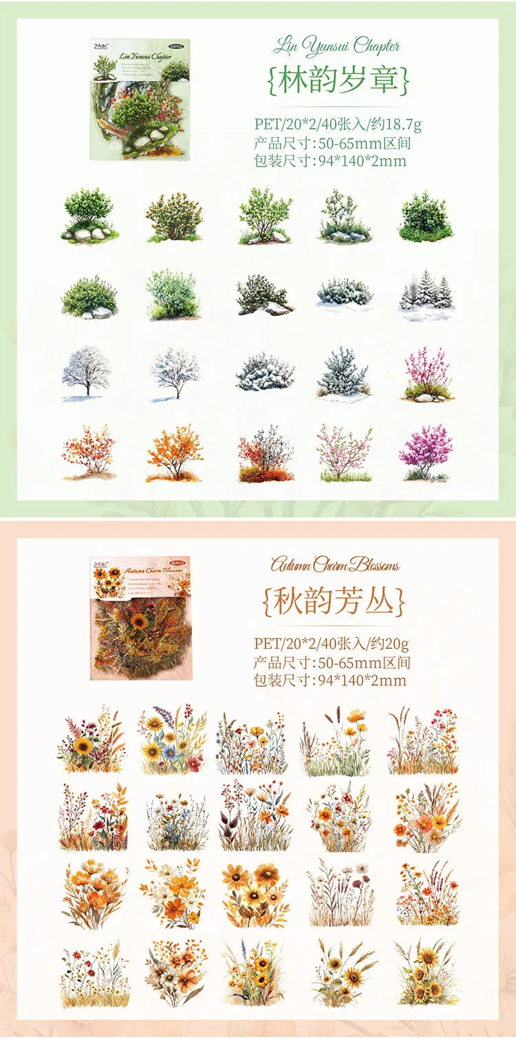 40/240 Uds. Stickers creativos vibrantes de plantas y flores