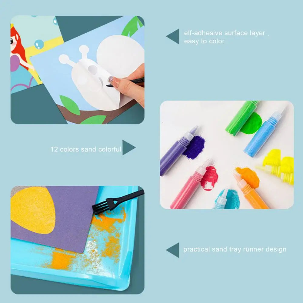 Kits de arte de arena para niños, 12 colores de arena, 16 imágenes , 1 bandeja, 1 herramienta de arte con pincel