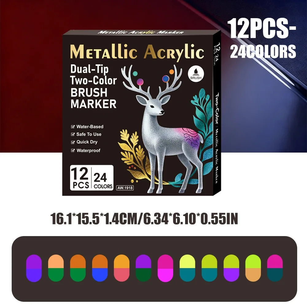 Rotulador acrílico con tinta a base de agua, disponible en 6, 12 y 24 colores, con doble punta