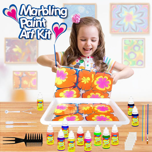 Kit de pintura de mármol para niños, artes y pintura para manualidades en el agua, Kit de pintura de marmoleado de agua.