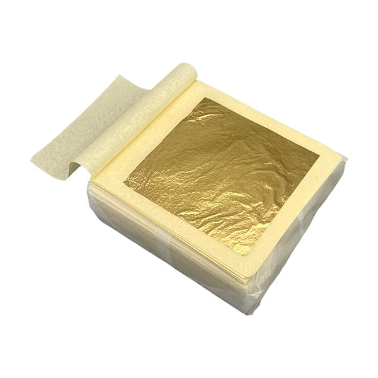 100 Uds. Hoja de oro puro de 24 k 9,33x9,33 cm. Contenido 99% hoja de lámina de oro real