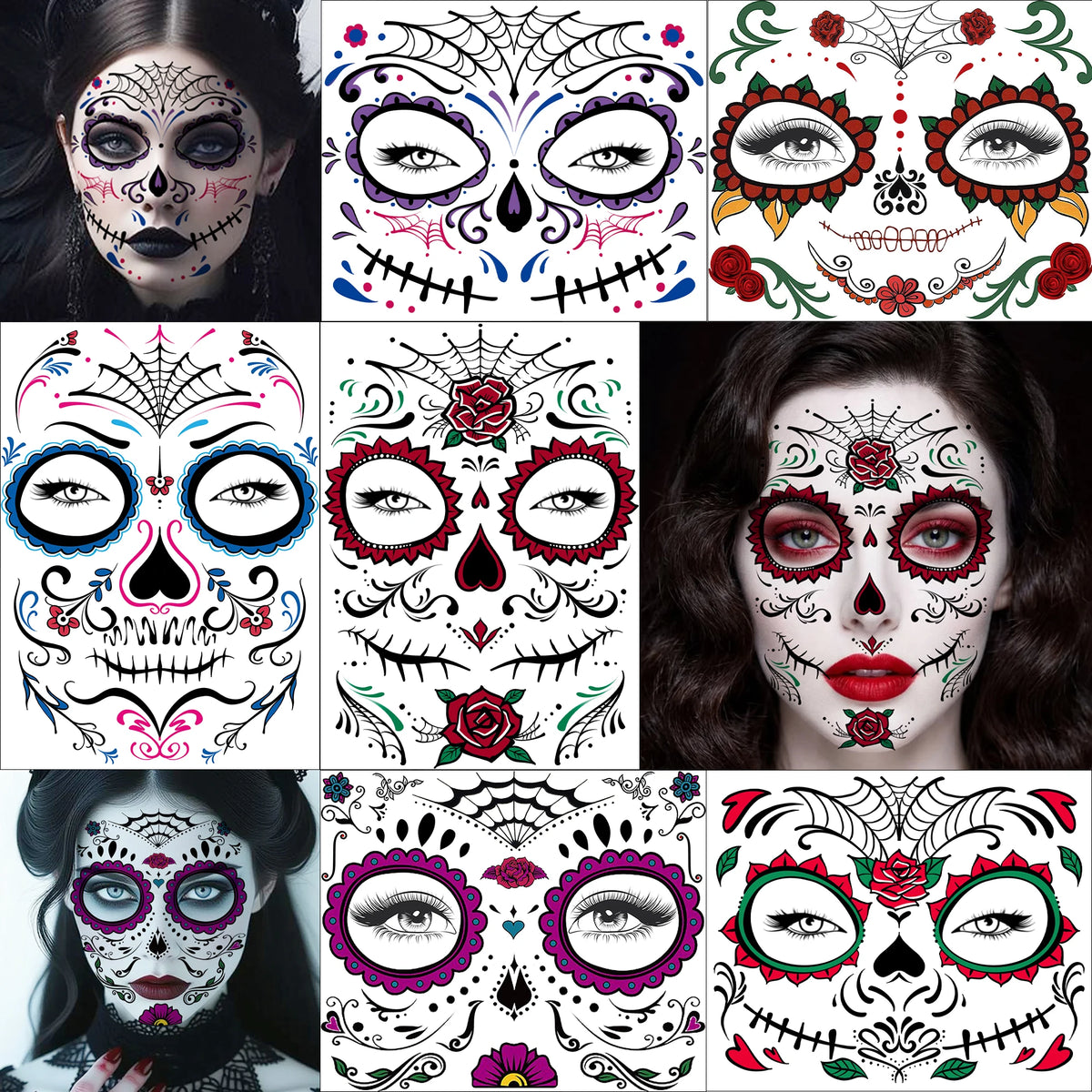 6 Hojas de Tatuajes Temporales para Halloween, Duraderos e Impermeables para Hombres y Mujeres