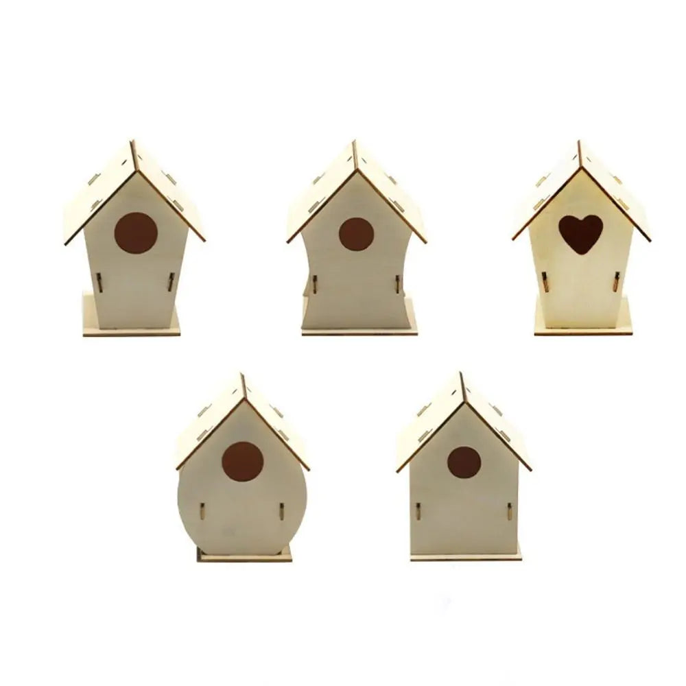 Casa de pájaro de madera para manualidades para el hogar, comedero colgante, 3 uds.