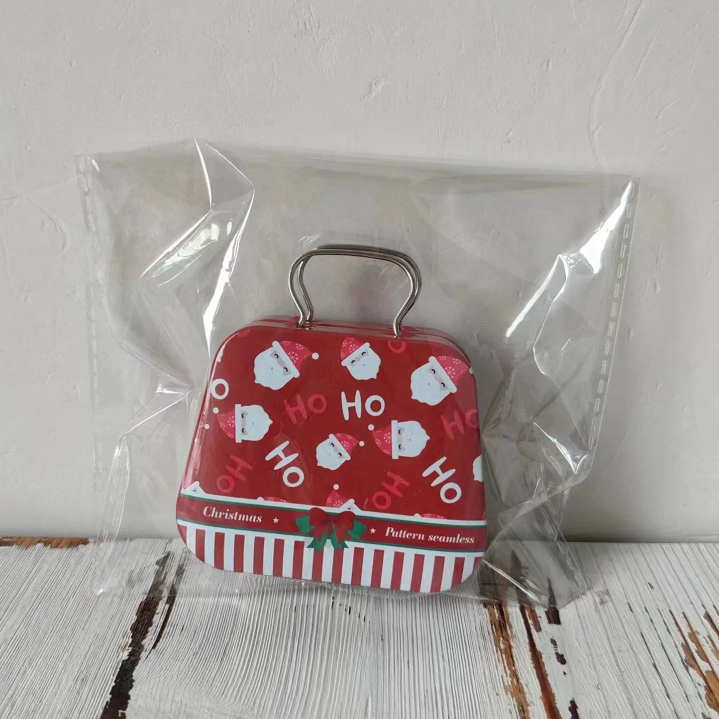 Caja de lata navideña, estilo bolso, Mini monedero, suministros de decoración navideña