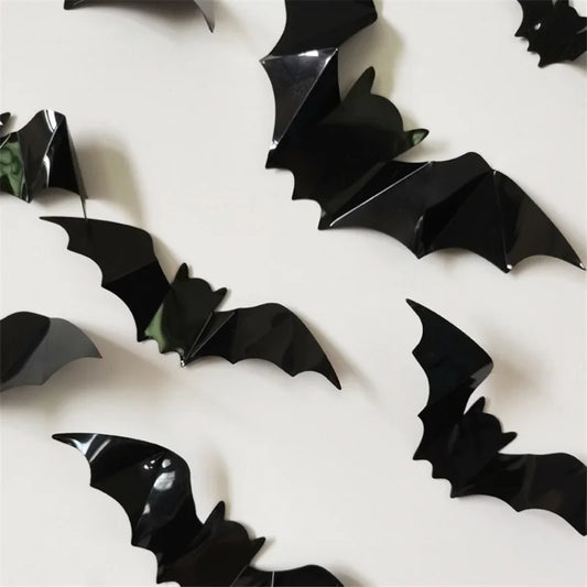 16 unids. Pegatinas de pared de murciélago negro 3D de Halloween, calcomanías de pared extraíbles, decoración de fiesta de Halloween