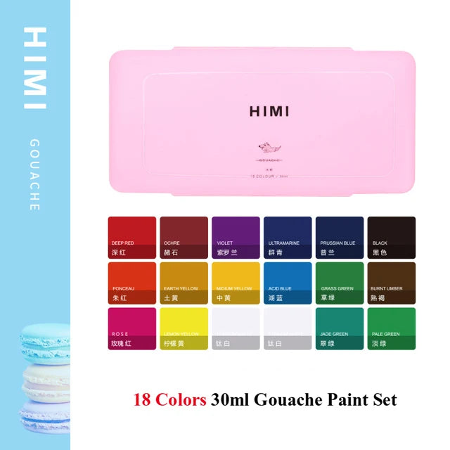 HIMI-Juego de pintura Gouache, 30ml, 18/24 colores, taza de gelatina, no tóxico